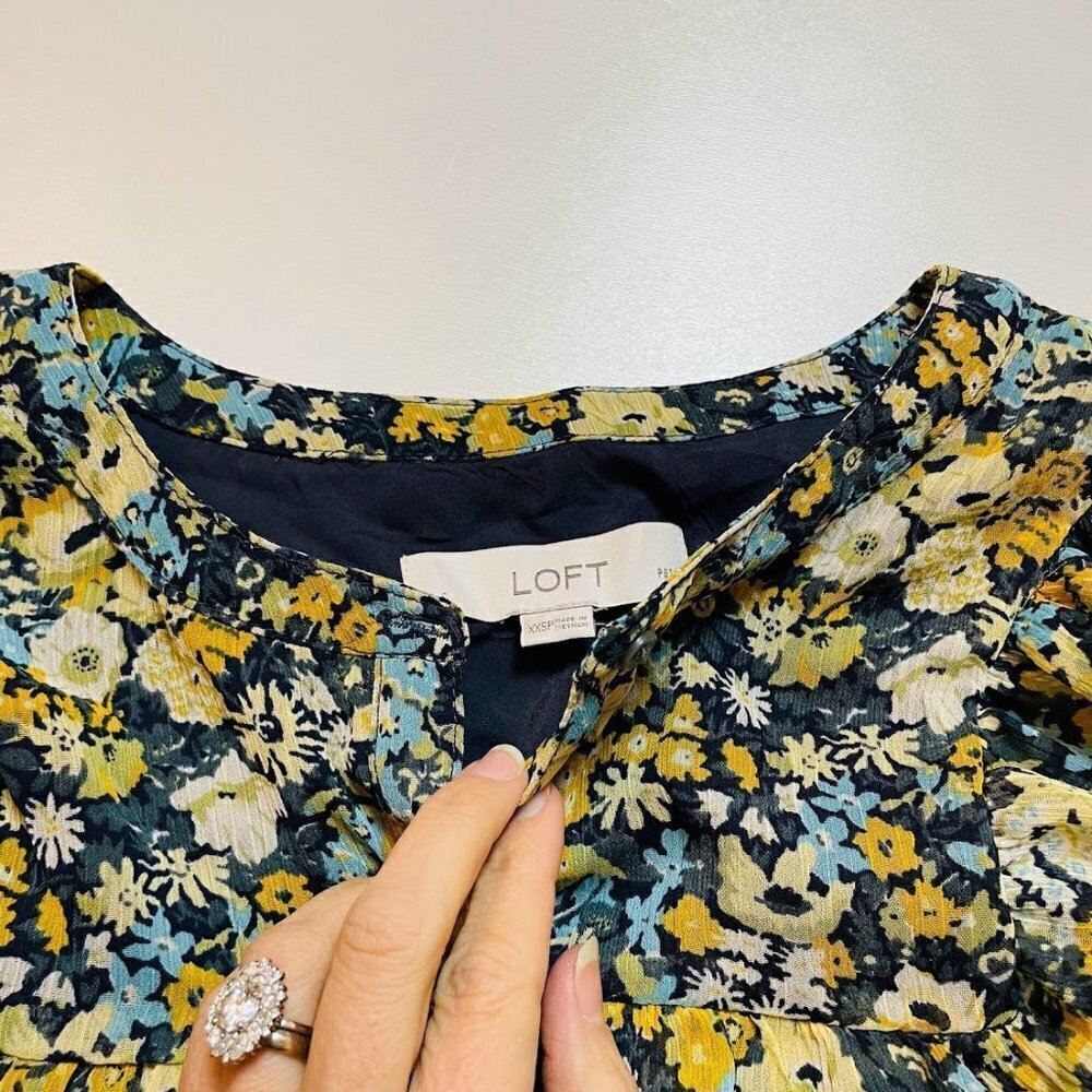NWT Ann Taylor LOFT Dress Midi Floral Cottagecore Ruffle Button Down Petite XXS - Picture 5 of 10